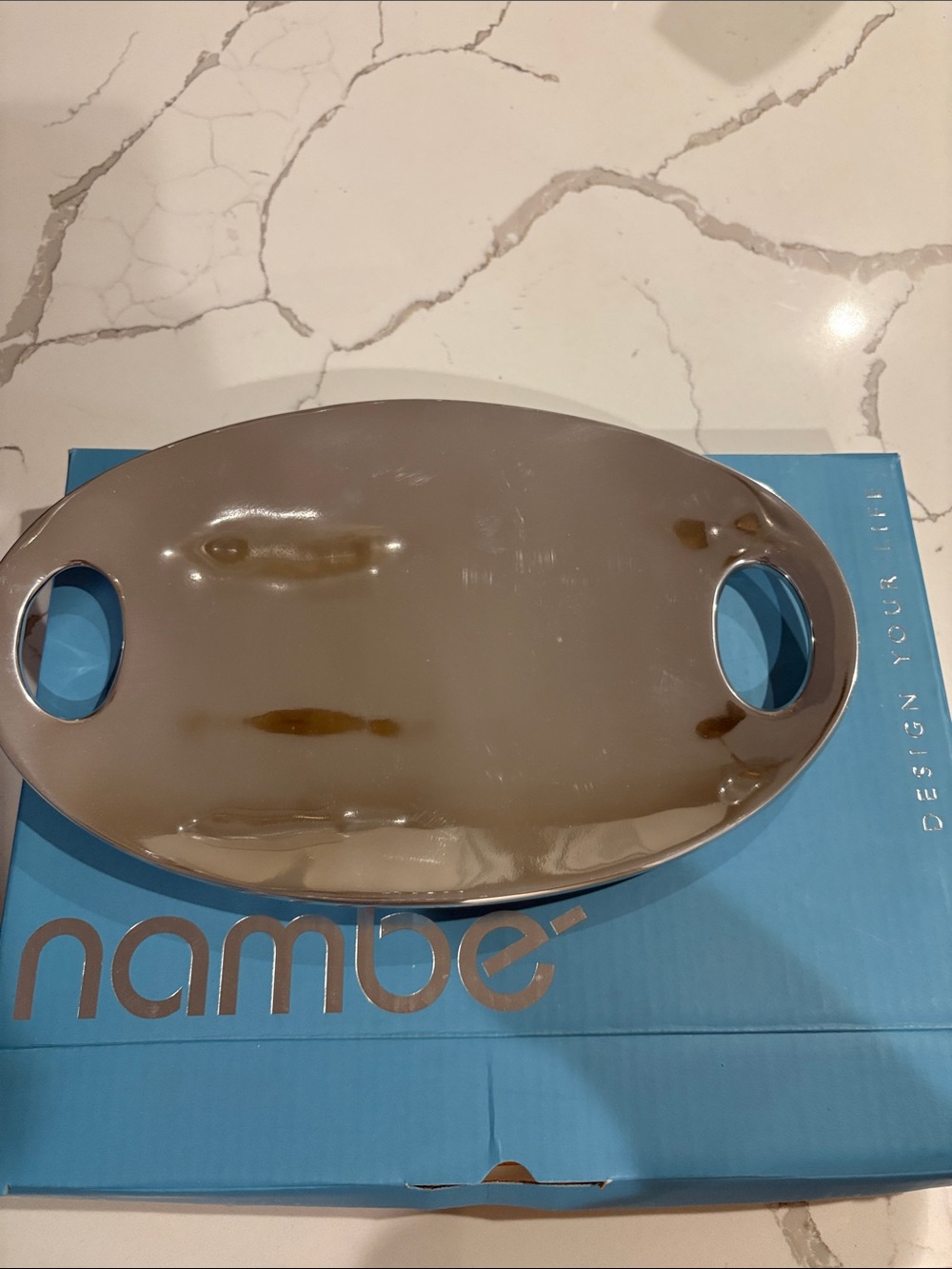 Nambe Polished Oval Stainless Serving Tray in Silver